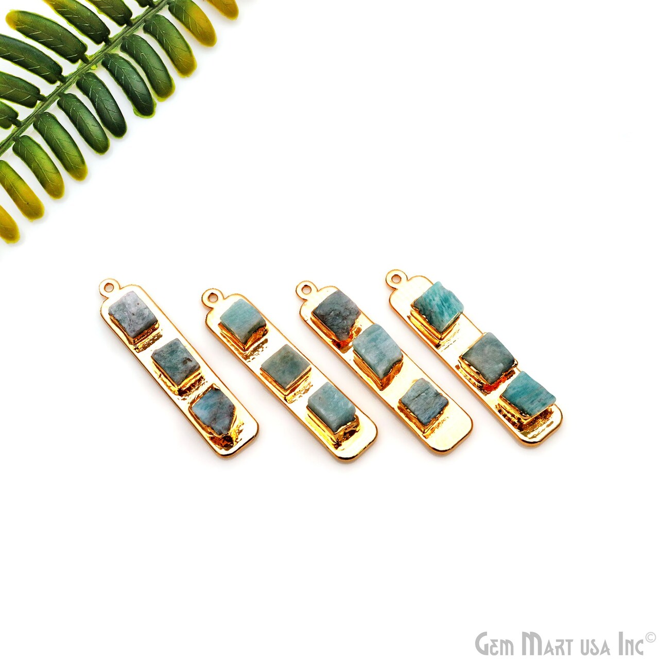 Rough Gemstone Gold Electroplated Rectangle 47x10mm Gemstone Bar Necklace Pendant Connector, GemMartUSA (50725)